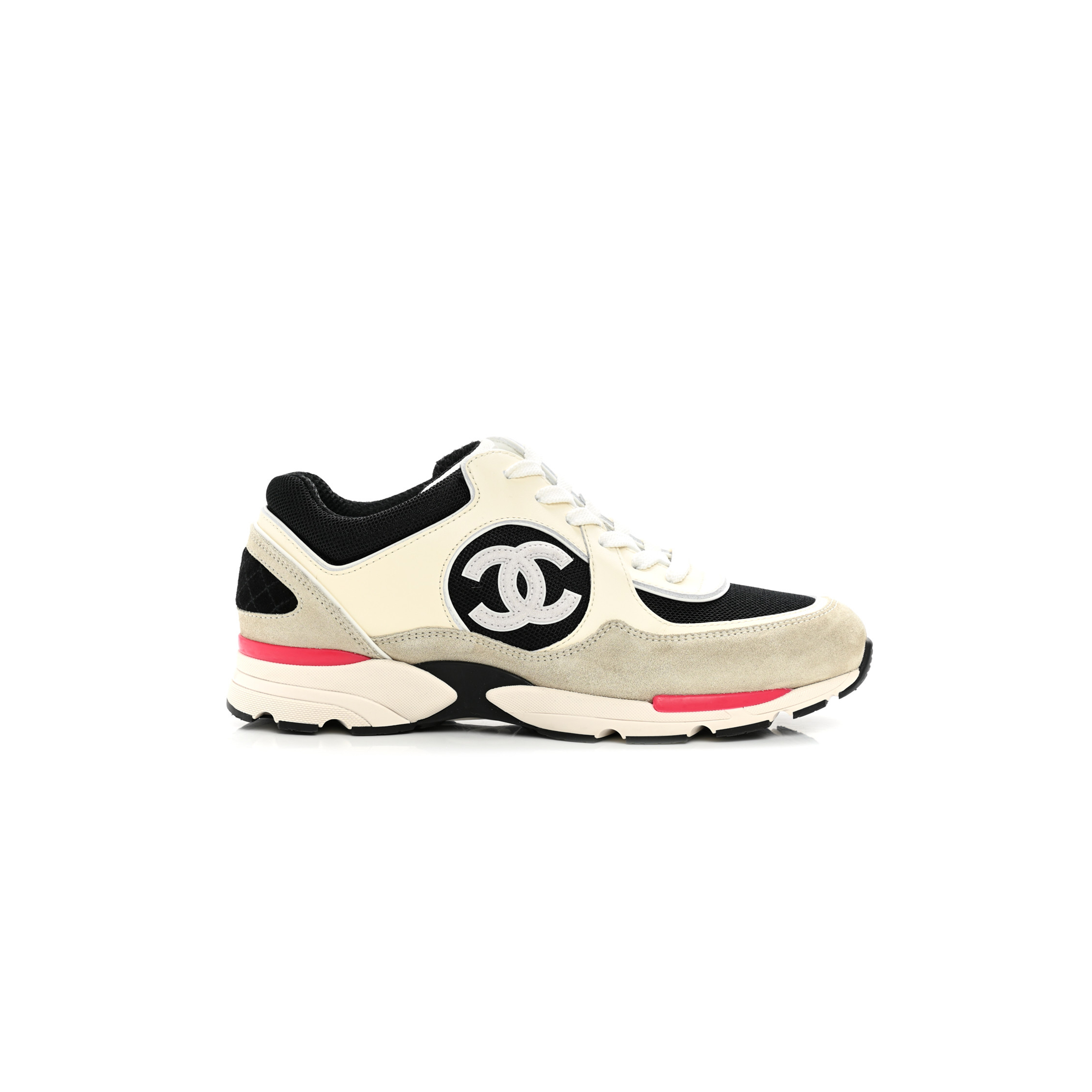 CHANEL SNEAKERS CALFSKIN, MESH & SUEDE CALFSKIN IVORY, BLACK & BEIGE G39066 Y55828 K4292